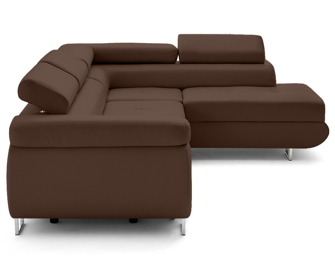 Canapé d'angle droit 5 places convertible avec coffre et têtières en simili Zaria