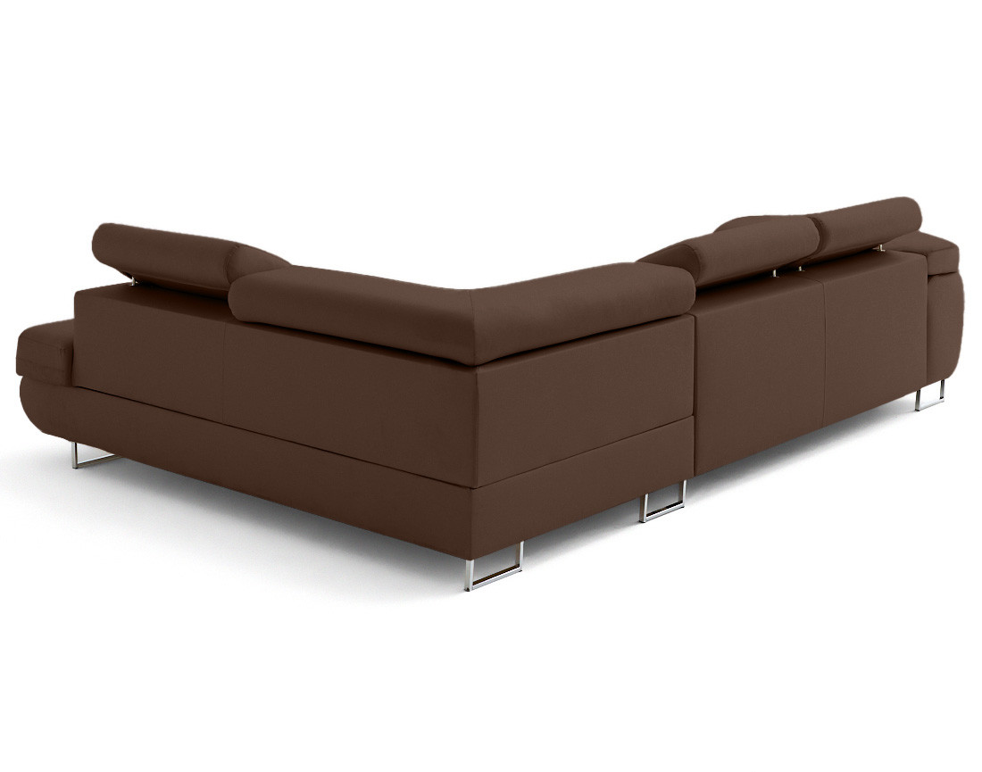 Canapé d'angle droit 5 places convertible avec coffre et têtières en simili Zaria