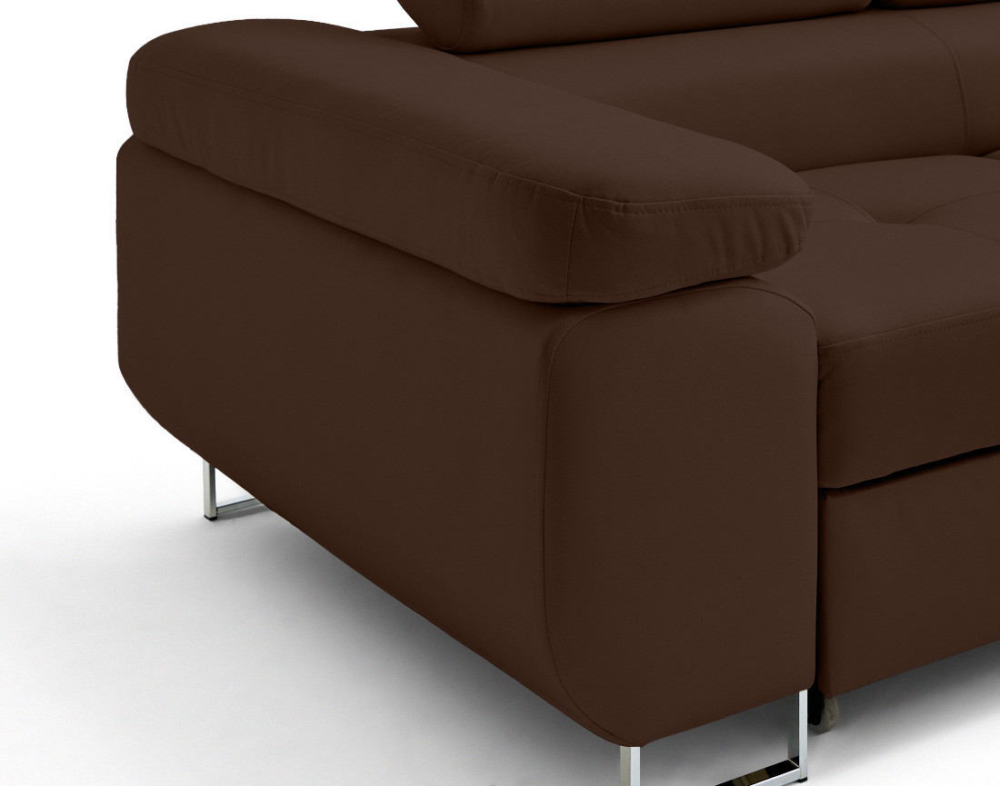 Canapé d'angle droit 5 places convertible avec coffre et têtières en simili Zaria