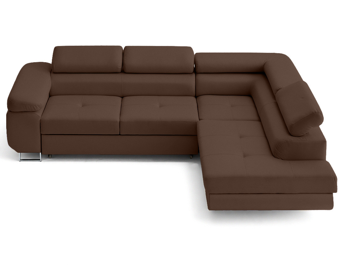 Canapé d'angle droit 5 places convertible avec coffre et têtières en simili Zaria