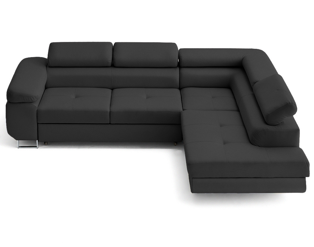 Canapé d'angle droit 5 places convertible avec coffre et têtières en simili Zaria