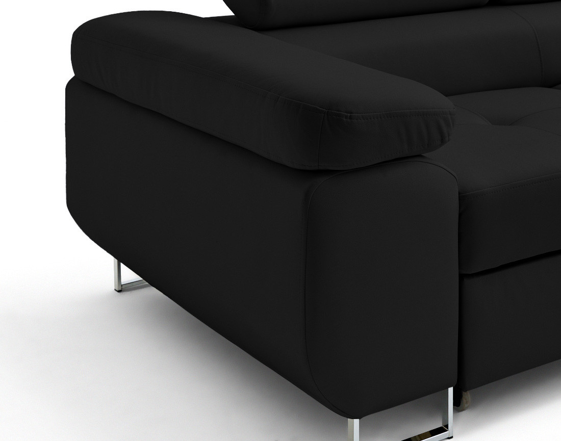 Canapé d'angle droit 5 places convertible avec coffre et têtières en cuir vegan Zaria
