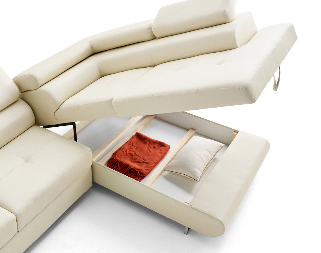 Canapé d'angle droit 5 places convertible avec coffre et têtières en simili Zaria