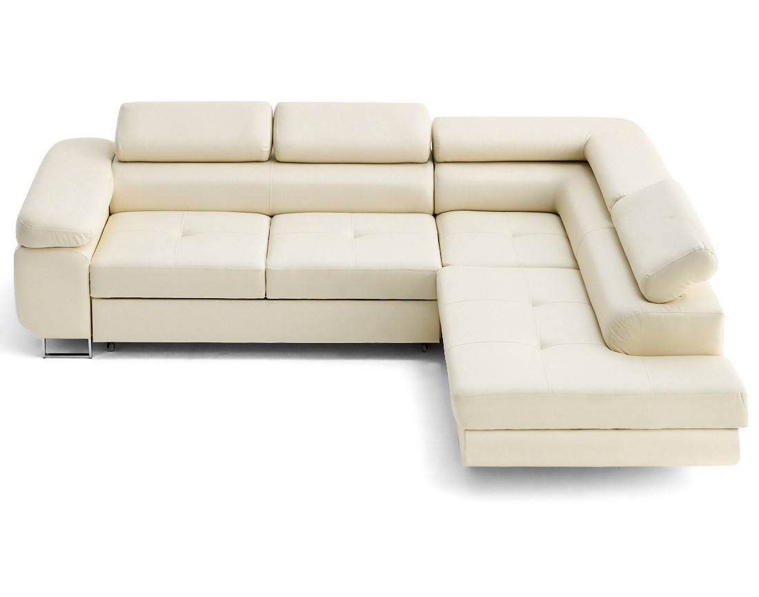 Canapé d'angle droit 5 places convertible avec coffre et têtières en simili Zaria