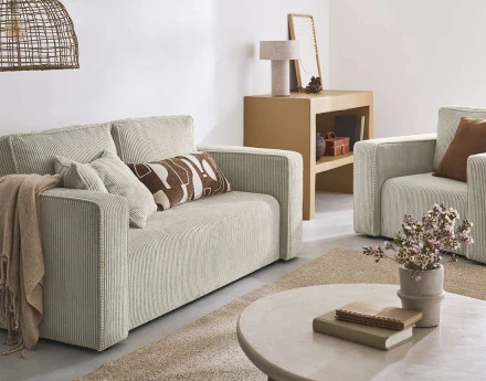 Canapé droit 2 places en velours côtelé Topaze