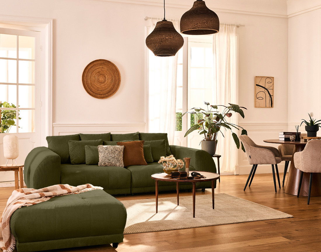 Canapé droit 4 places en velours côtelé Amadora