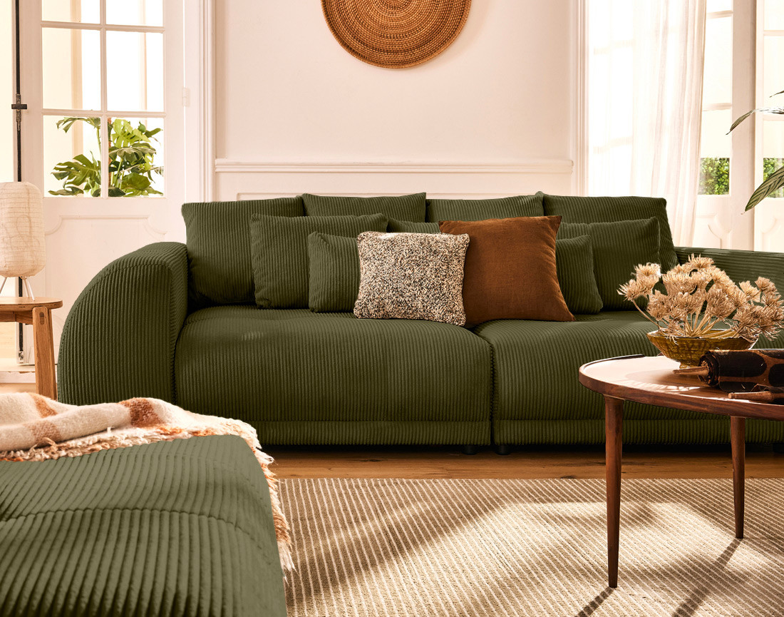 Canapé droit 4 places en velours côtelé Amadora