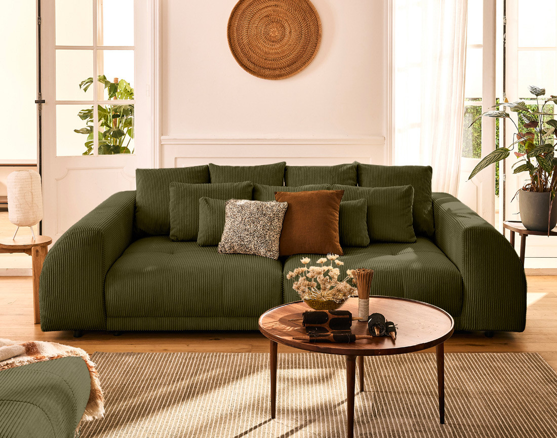 Canapé droit 4 places en velours côtelé Amadora