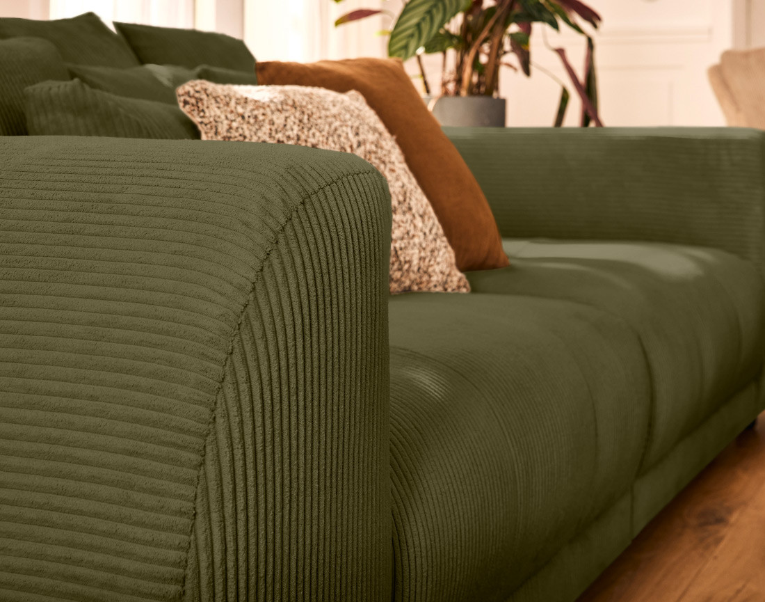 Canapé droit 4 places en velours côtelé Amadora