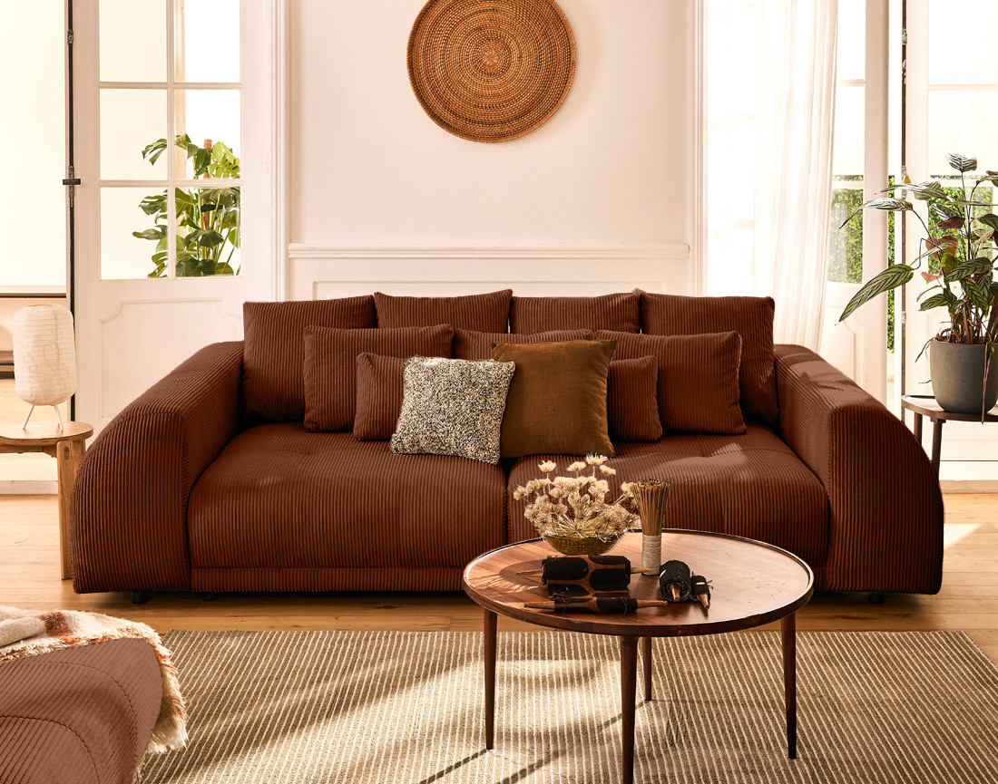 Canapé droit 4 places en velours côtelé Amadora