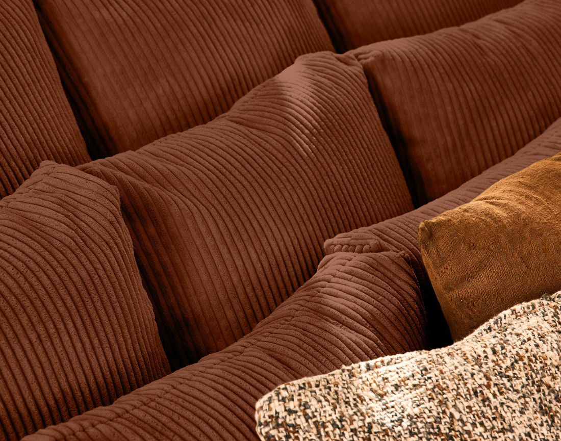 Canapé droit 4 places en velours côtelé Amadora