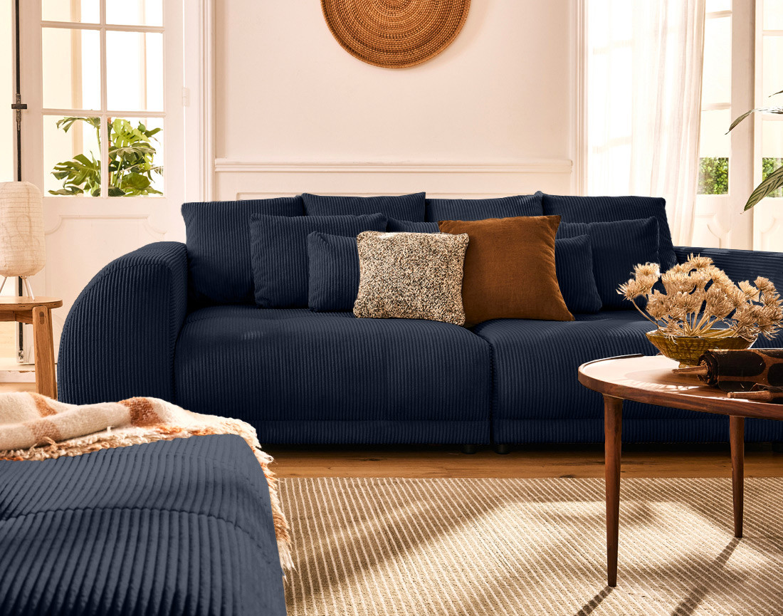 Canapé droit 4 places en velours côtelé Amadora