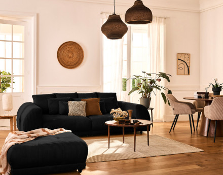 Canapé droit 4 places en velours côtelé Amadora