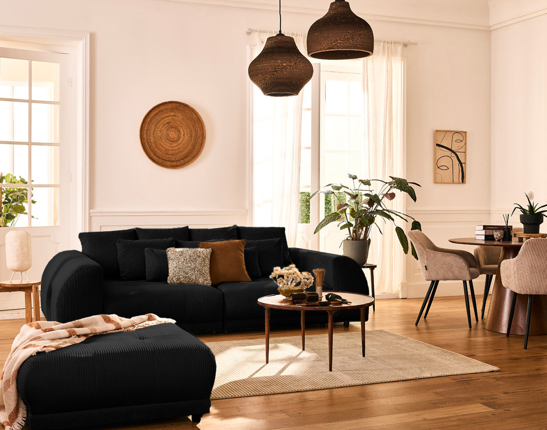 Canapé droit 4 places en velours côtelé Amadora