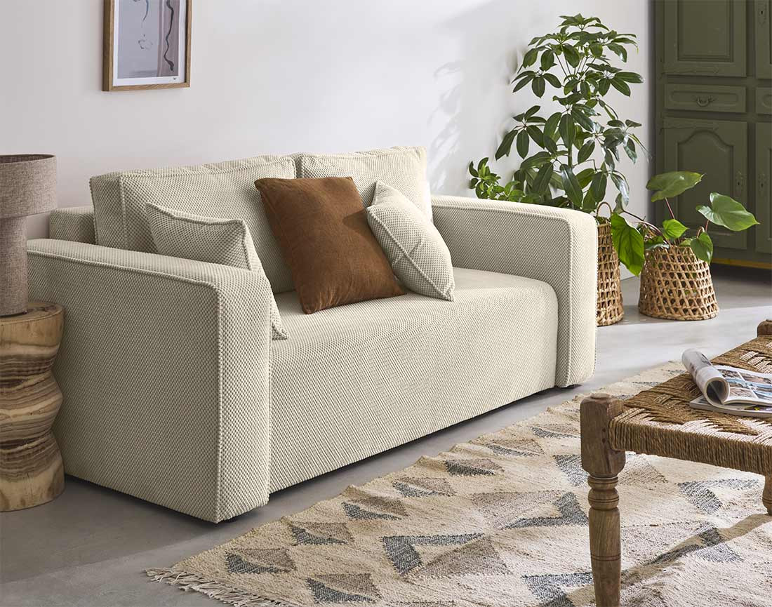 Canapé droit 2 places en velours texturé Topaze Canapé droit 2 places en velours texturé Topaze