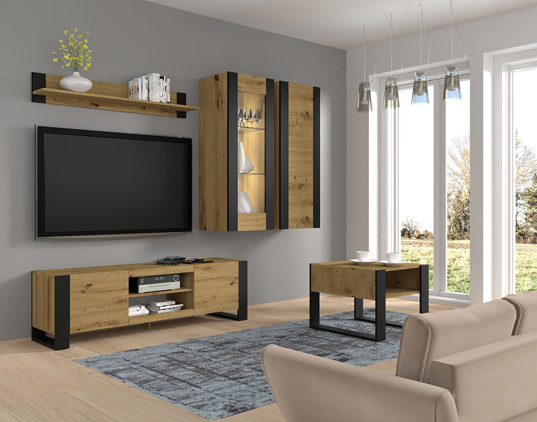 Meuble TV 2 portes et 2 niches 188 cm Pedro