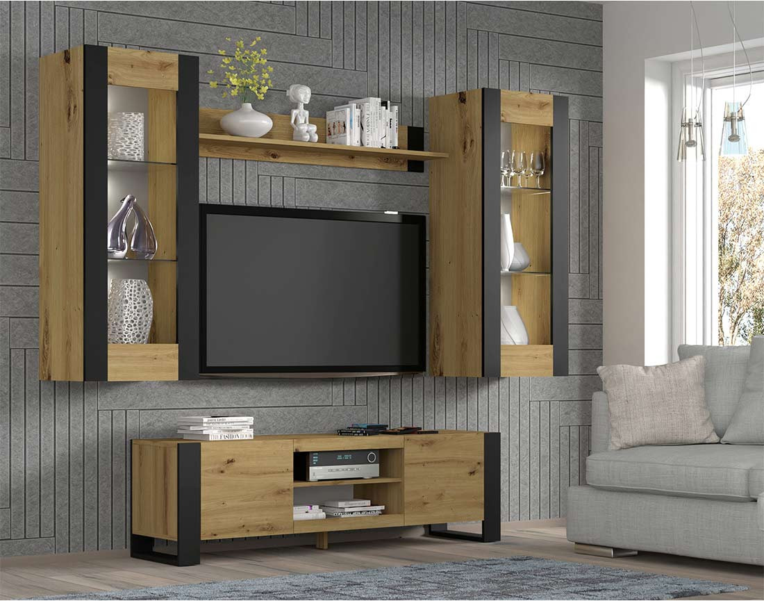 Vitrine suspendue bois et noir 125 cm Pedro
