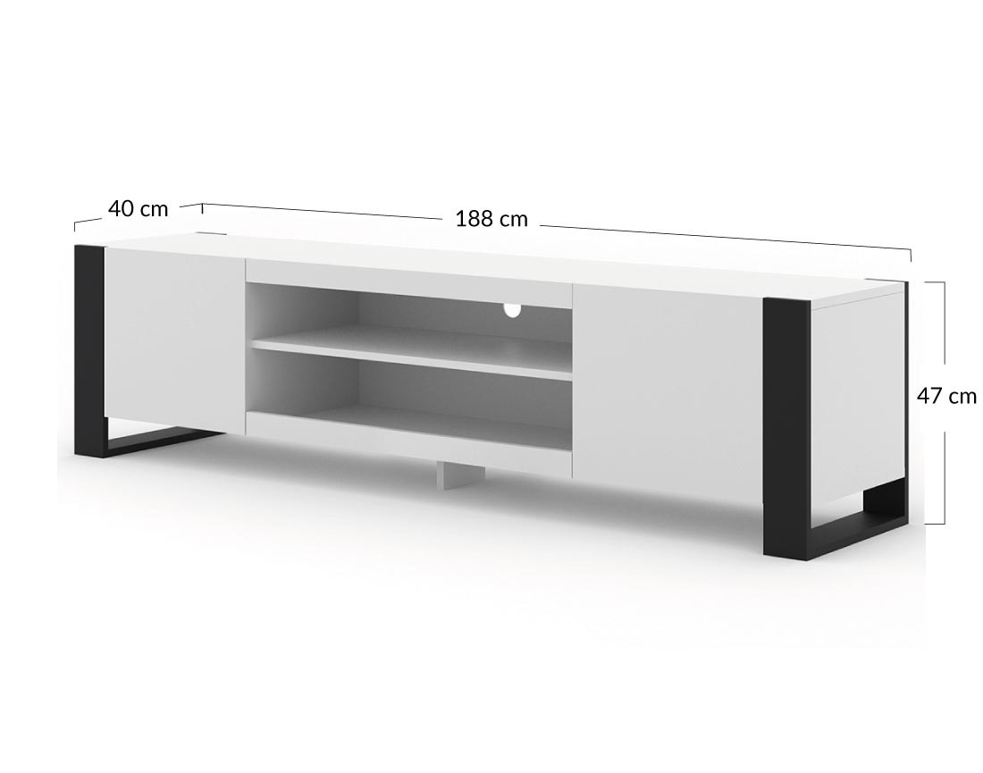 Meuble TV 2 portes et 2 niches 188 cm Pedro