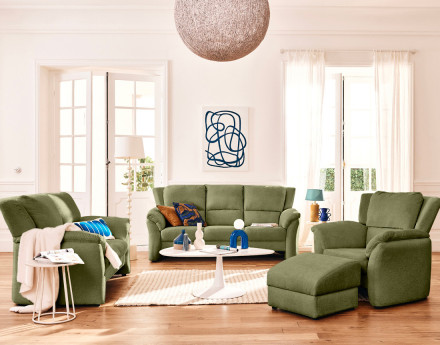 Canapé droit 3 places en tissu velours relief Bastille