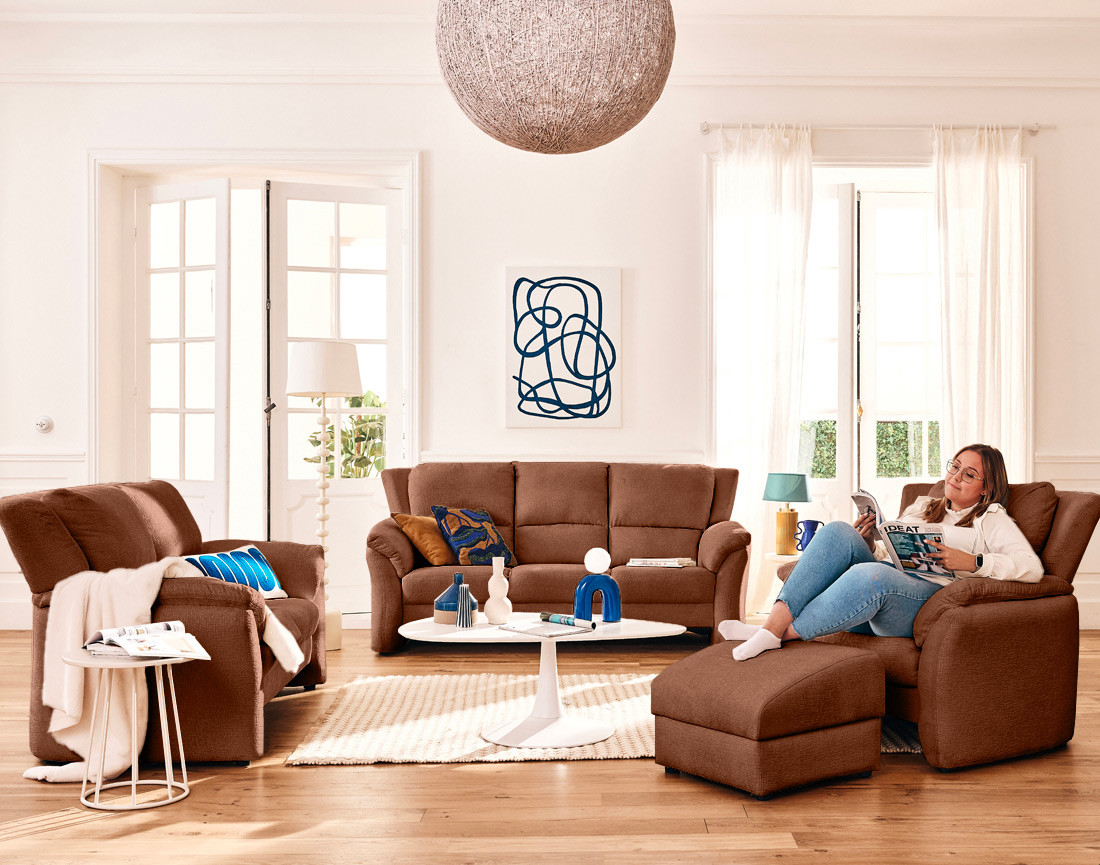 Canapé droit 2 places en tissu velours relief Bastille