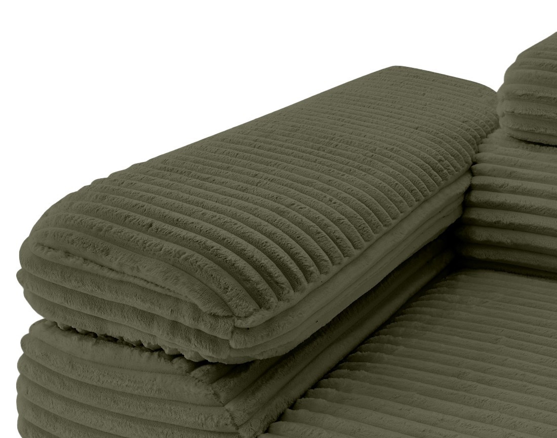 Canapé d'angle droit 5 places convertible avec coffre et têtières en velours côtelé grosses côtes Zaria