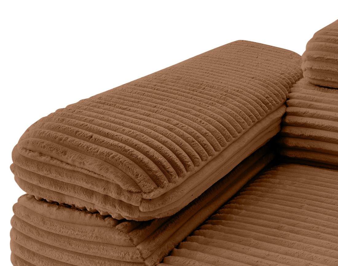 Canapé d'angle droit 5 places convertible avec coffre et têtières en velours côtelé grosses côtes Zaria