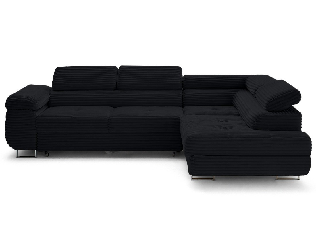 Canapé d'angle droit 5 places convertible avec coffre et têtières en velours côtelé grosses côtes Zaria Canapé d'angle droit 5 places convertible avec coffre et têtières en velours côtelé grosses côtes Zaria