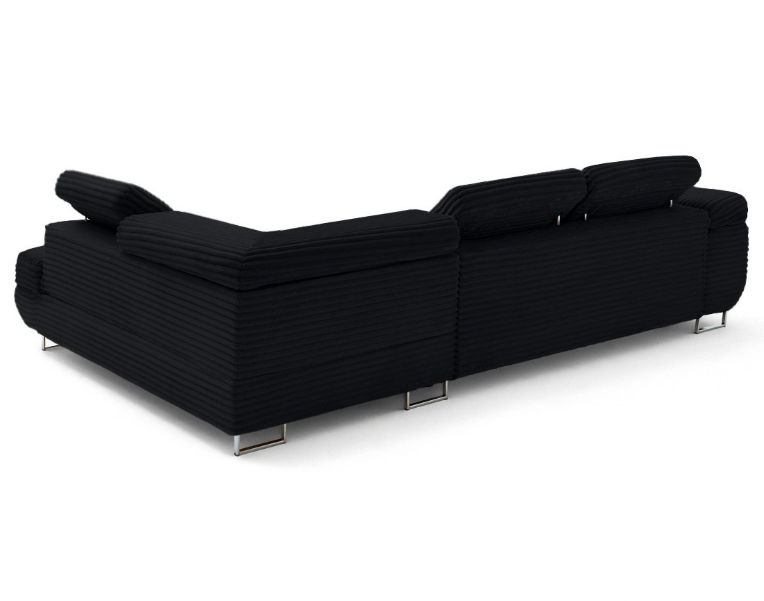 Canapé d'angle droit 5 places convertible avec coffre et têtières en velours côtelé grosses côtes Zaria Canapé d'angle droit 5 places convertible avec coffre et têtières en velours côtelé grosses côtes Zaria