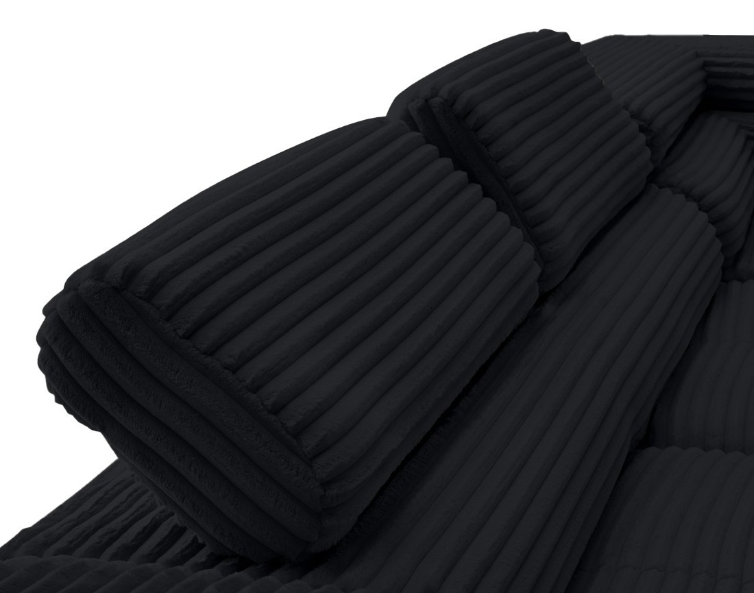 Canapé d'angle droit 5 places convertible avec coffre et têtières en velours côtelé grosses côtes Zaria Canapé d'angle droit 5 places convertible avec coffre et têtières en velours côtelé grosses côtes Zaria