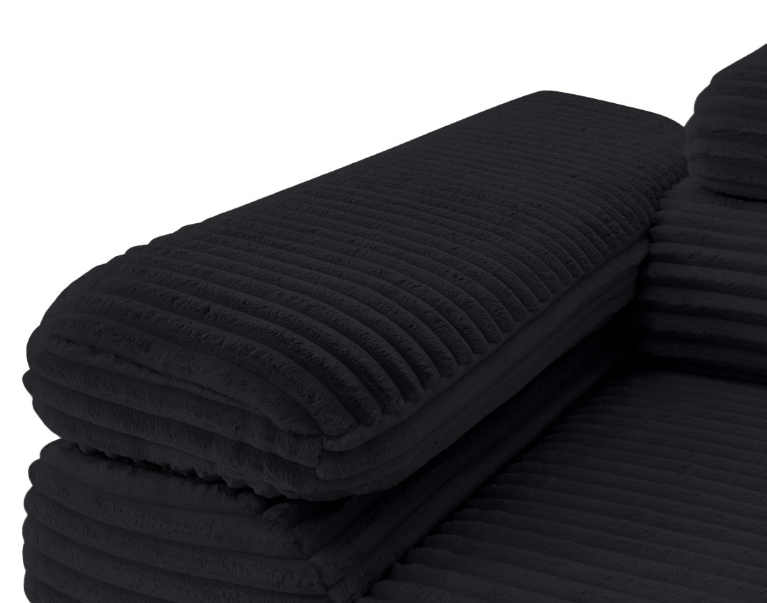 Canapé d'angle droit 5 places convertible avec coffre et têtières en velours côtelé grosses côtes Zaria Canapé d'angle droit 5 places convertible avec coffre et têtières en velours côtelé grosses côtes Zaria