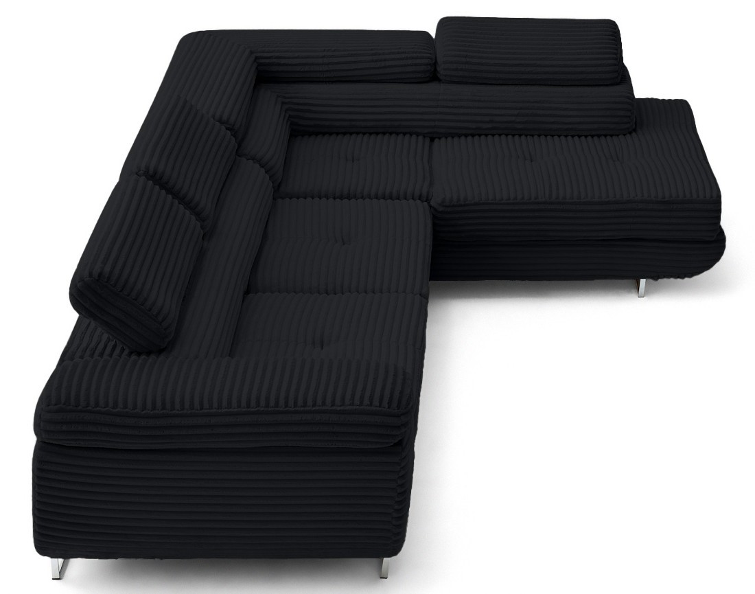 Canapé d'angle droit 5 places convertible avec coffre et têtières en velours côtelé grosses côtes Zaria Canapé d'angle droit 5 places convertible avec coffre et têtières en velours côtelé grosses côtes Zaria