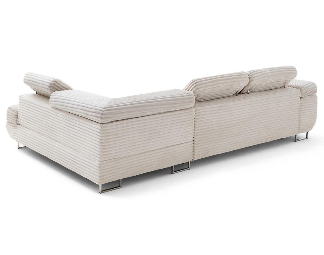 Canapé d'angle droit 5 places convertible avec coffre et têtières en velours côtelé grosses côtes Zaria