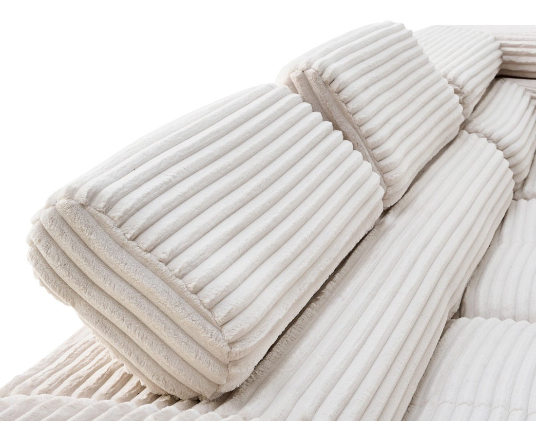 Canapé d'angle droit 5 places convertible avec coffre et têtières en velours côtelé grosses côtes Zaria