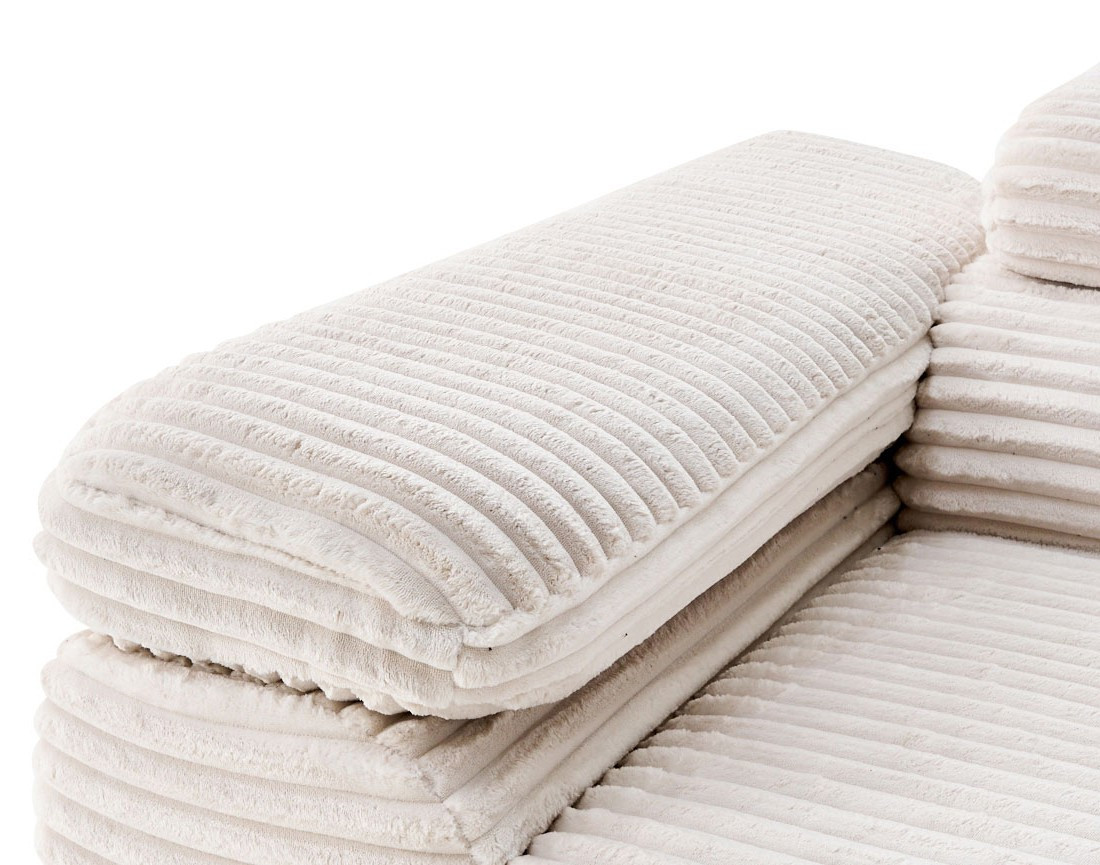 Canapé d'angle droit 5 places convertible avec coffre et têtières en velours côtelé grosses côtes Zaria