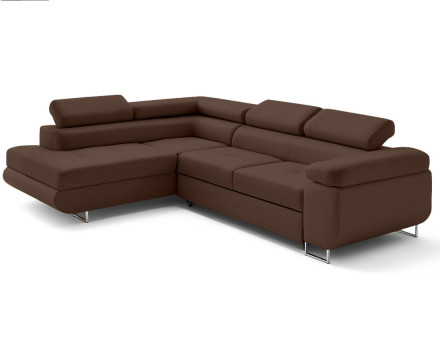 Canapé d'angle gauche 5 places convertible avec coffre et têtières en simili Zaria