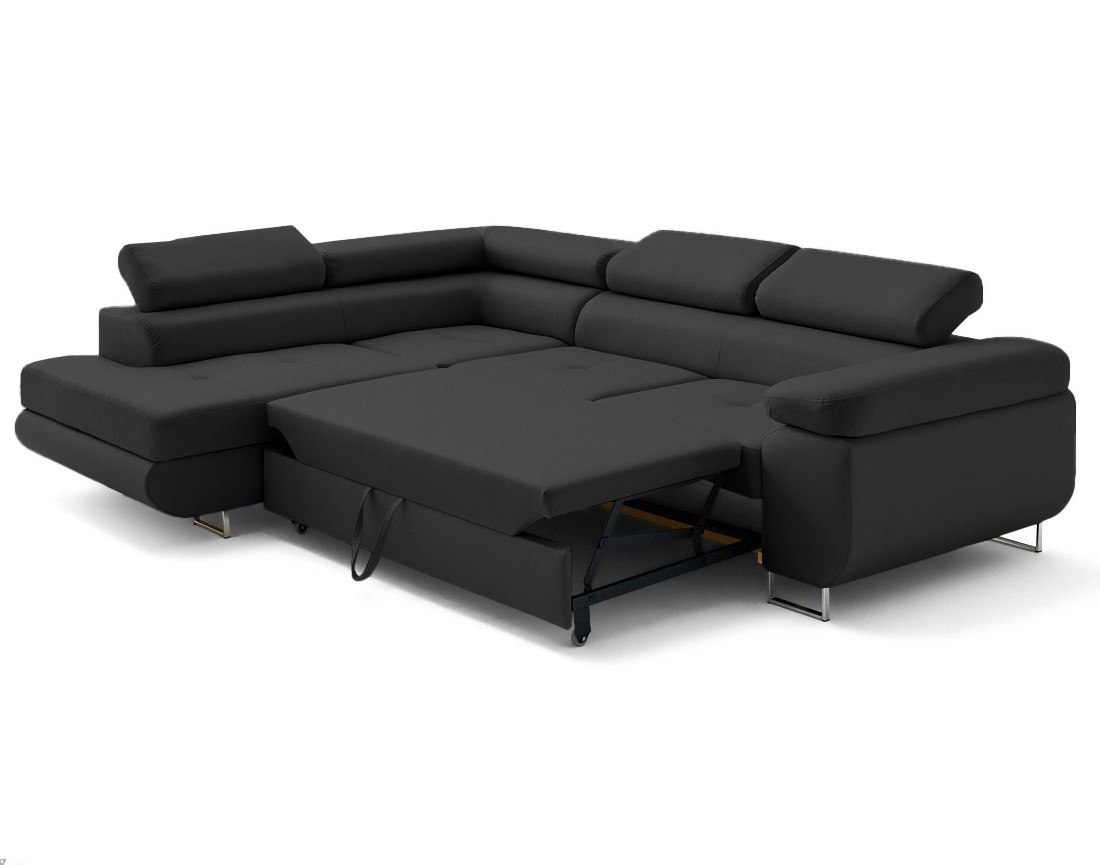 Canapé d'angle gauche 5 places convertible avec coffre et têtières en simili Zaria