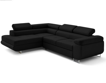 Canapé d'angle gauche 5 places convertible avec coffre et têtières en simili Zaria