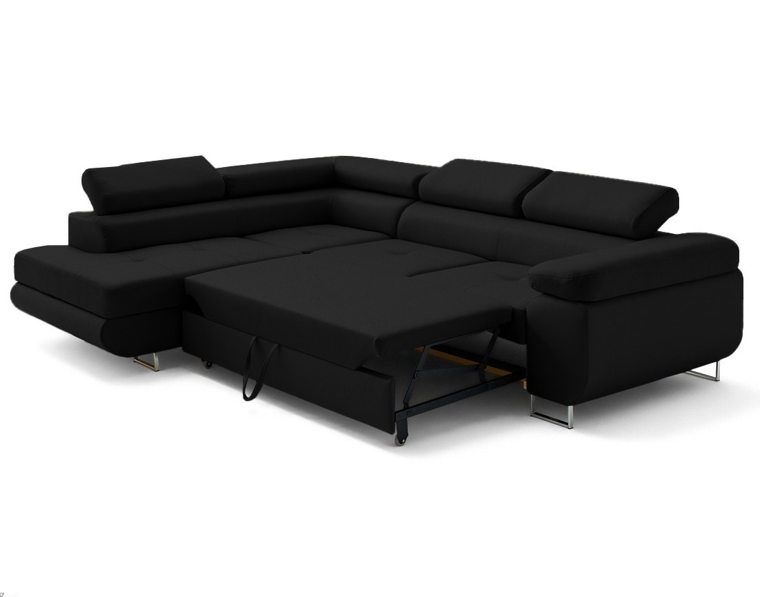 Canapé d'angle gauche 5 places convertible avec coffre et têtières en simili Zaria Canapé d'angle gauche 5 places convertible avec coffre et têtières en simili Zaria