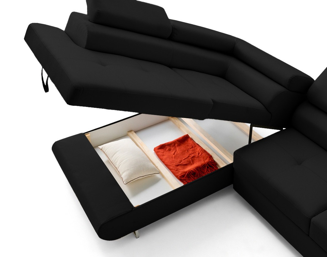 Canapé d'angle gauche 5 places convertible avec coffre et têtières en simili Zaria Canapé d'angle gauche 5 places convertible avec coffre et têtières en simili Zaria