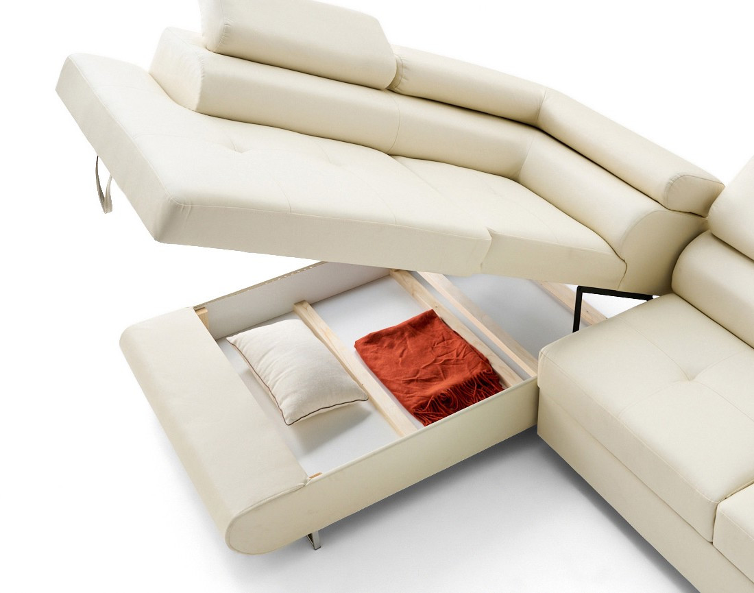 Canapé d'angle gauche 5 places convertible avec coffre et têtières en cuir vegan Zaria