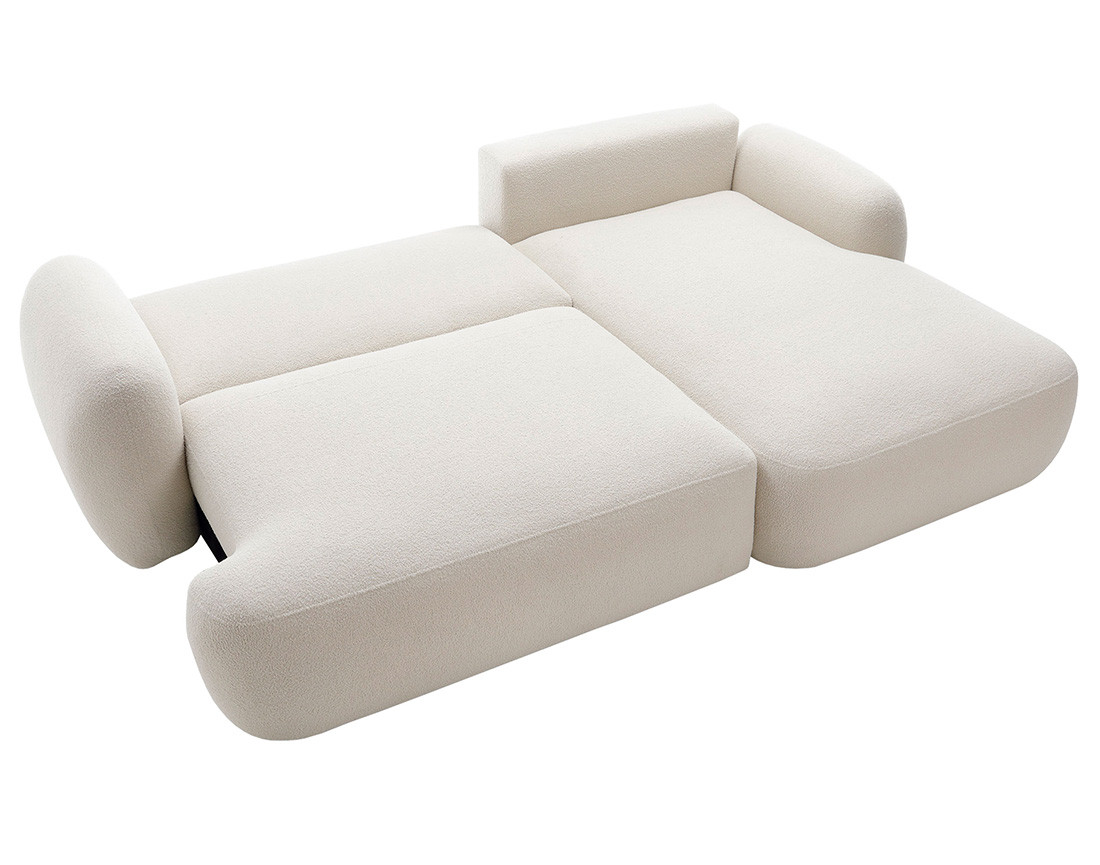 Canapé d'angle droit convertible avec coffre en tissu bouclette Berenice