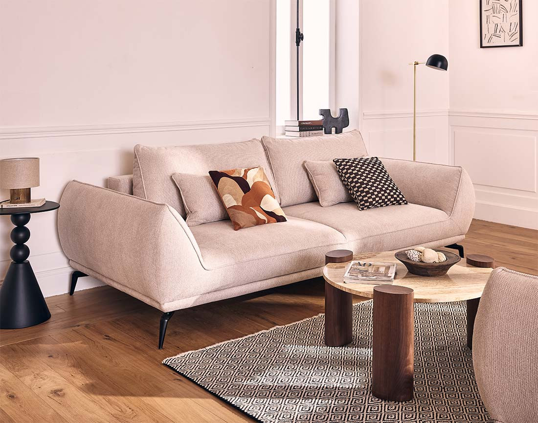 Canapé droit 3 places convertible en tissu texturé Arica