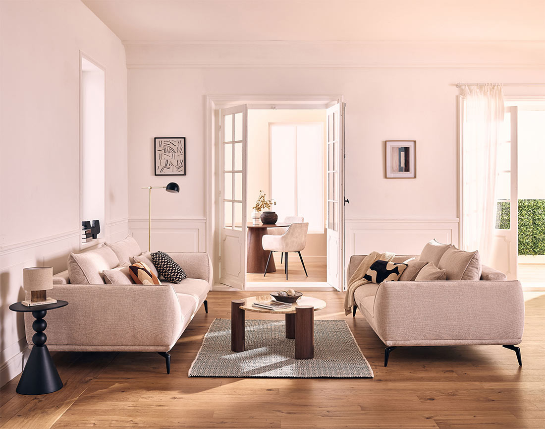 Canapé droit 3 places convertible en tissu texturé Arica