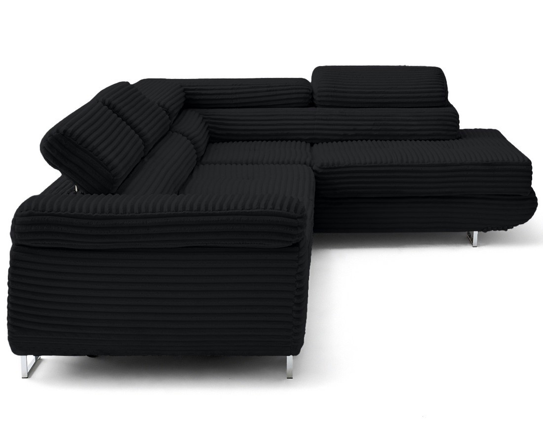 Canapé d'angle droit 5 places convertible avec coffre et têtières en velours côtelé grosses côtes Zaria Canapé d'angle droit 5 places convertible avec coffre et têtières en velours côtelé grosses côtes Zaria