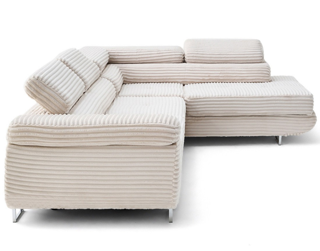 Canapé d'angle droit 5 places convertible avec coffre et têtières en velours côtelé grosses côtes Zaria