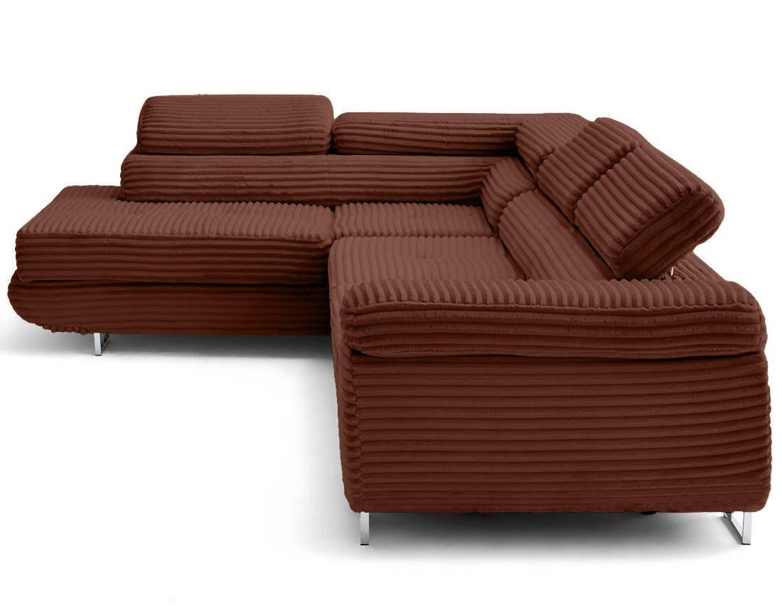 Canapé d'angle gauche 5 places convertible avec coffre et têtières en velours côtelé grosses côtes Zaria