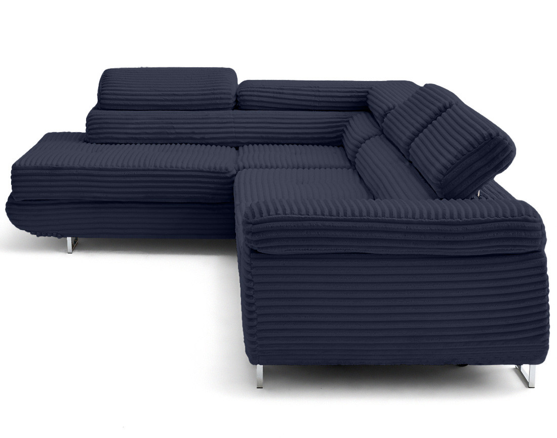 Canapé d'angle gauche 5 places convertible avec coffre et têtières en velours côtelé grosses côtes Zaria