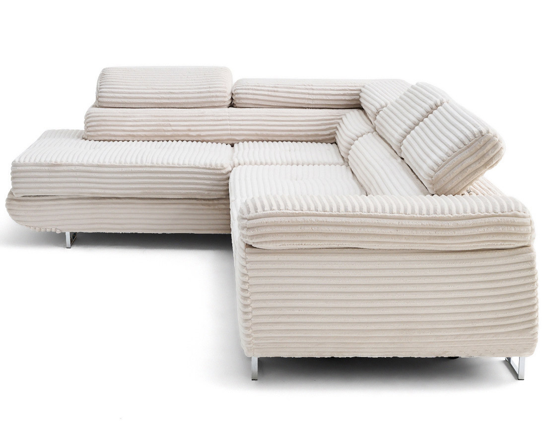 Canapé d'angle gauche 5 places convertible avec coffre et têtières en velours côtelé grosses côtes Zaria Canapé d'angle gauche 5 places convertible avec coffre et têtières en velours côtelé grosses côtes Zaria