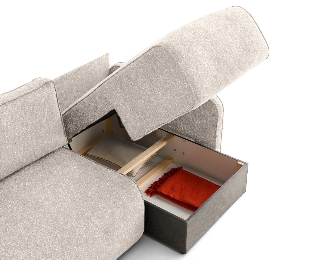 Canapé d'angle réversible 4 places convertible avec coffres en tissu moucheté Apolline