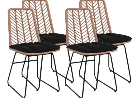 Lot de 4 chaises effet rotin bois et noir Forenza